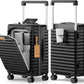 Joyway 20 Inch Carry on Luggage with Front Pocket, PC Hardshell Carry-on Suitcase with USB Port and Cup Holder, 21.5x14.2x9 Airline Approved, Luggage with Spinner Wheels and TSA Lock (Black)
