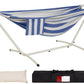 LazyDaze Hammocks Double Hammock with Stand - 2 Person Heavy Duty Outdoor Hammock for Adults, Includes Durable Steel Stand, Portable Carrying Bag and Pillow, Blue White