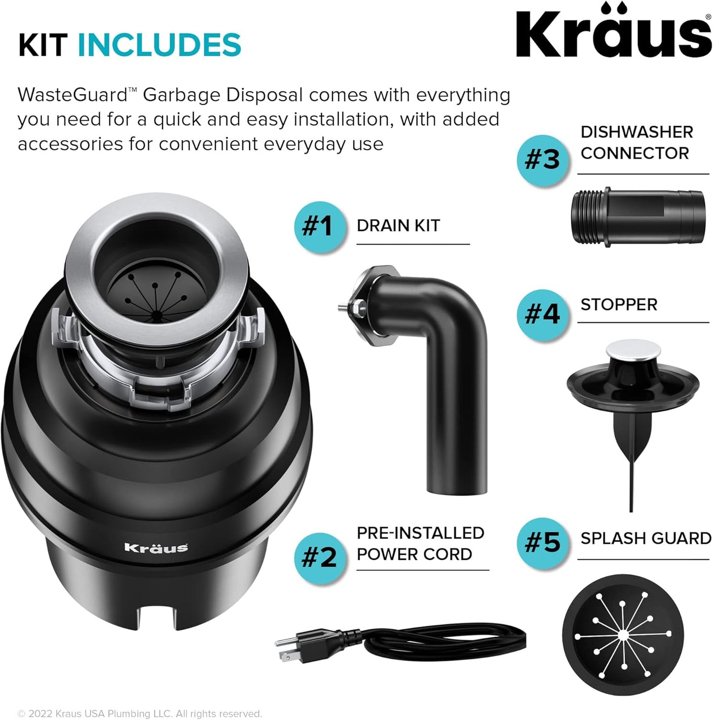 Kraus KGUW1-33WH-100-100, Bellucci Workstation 32 in. Undermount Granite Composite Single Bowl Kitchen Sink in White with WasteGuard 1 HP Continuous Feed Garbage Disposal and Accessories