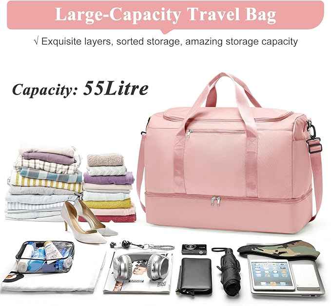Extra Large Travel Duffle Bag,Carry on Overnight Weekend Bag with Shoes Compartment,Weekender Bags for Women for Travel Business Trips Sport Hospital
