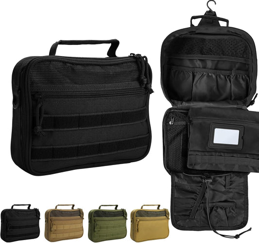 Travel Toiletry Bag for Men,Hanging Hook Toiletry Bag, Spacious Portable Organizer Dopp Kit Shaving Bag for Toiletries Makeup Accessories Tactical Essentials - Black - Roamly