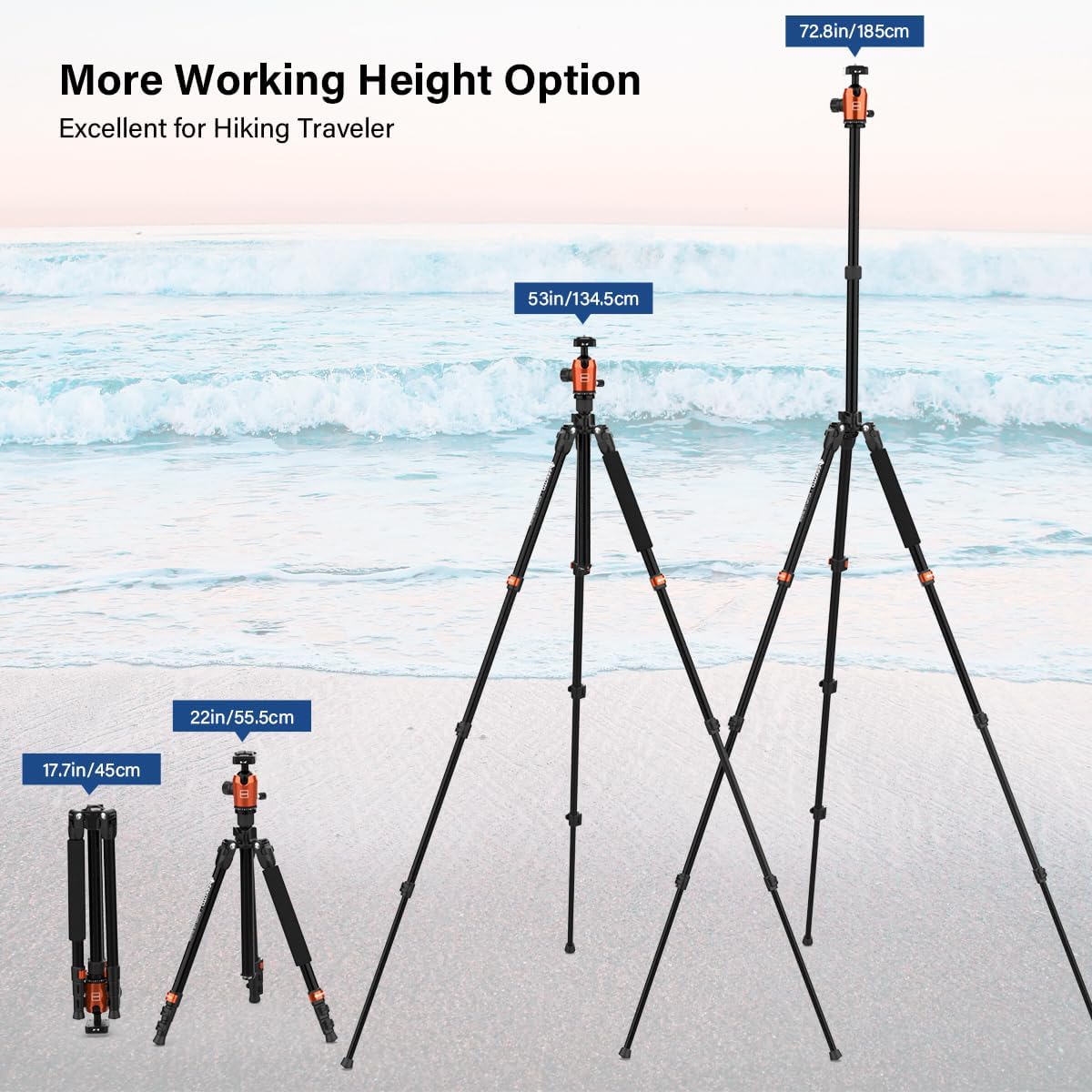 Geekoto 73-Inch Camera Tripod - Lightweight DSLR Tripod with 360° Ball Head & Quick Release Plate, Supports Up to 33.07 lbs, Portable for Travel & Outdoor Photography