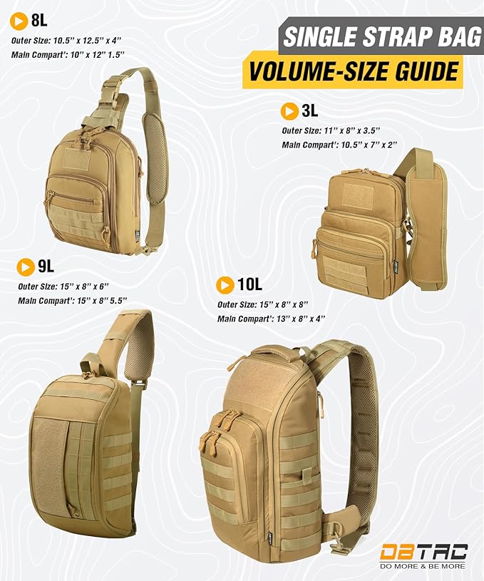 DBTAC Tactical Personal Defense EDC Bags & Packs | 10L Military Shoulder Backpack with Sling for Concealed Carry, Range, Travel, Hiking, Outdoor Sports (Brown Apatite)