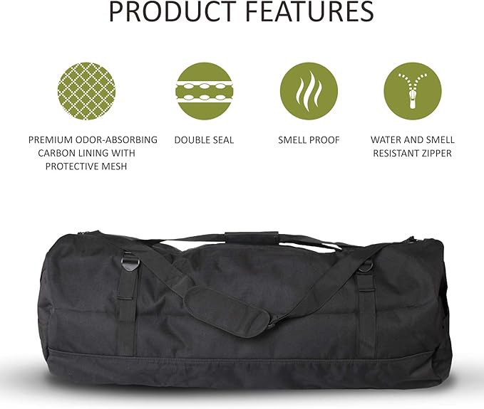 XXXL Extra Large Backpack Odor Smell Proof Duffel Bag with Carbon Lining Water Resistant Luggage Smell Absorbing Bag Odor Absorbent for Hydroponics Use, Travel, Sport Gym