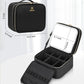 Travel Makeup Bag with LED Mirror Double Layer Makeup Case with Lighted Mirror Dual Layer Cosmetic Train Case Portable Artist Organizer Bag with Dividers and Rechargeable Vanity (Black, Small)