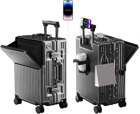 Zipperless Luggage, Polycarbonate Aluminum Hard Shell, Expandable Carry-On Suitcase with Spinner Wheels, Hard Shell Suitcase, 24 Inch Cabin - Roamly