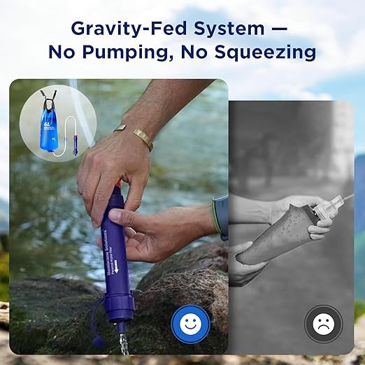 Membrane Solutions Gravity Water Filter Pro 6L, NSF/ANSI 42&372&401 Certified, 0.1 μm Versatile Water Purifier Camping with Adjustable Tree Strap Storage Bag, Survival Gear for Emergency Preparedness
