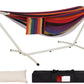 LazyDaze Hammocks Double Hammock with Stand - 2 Person Heavy Duty Outdoor Hammock for Adults, Includes Durable Steel Stand, Portable Carrying Bag and Pillow, Red Purple