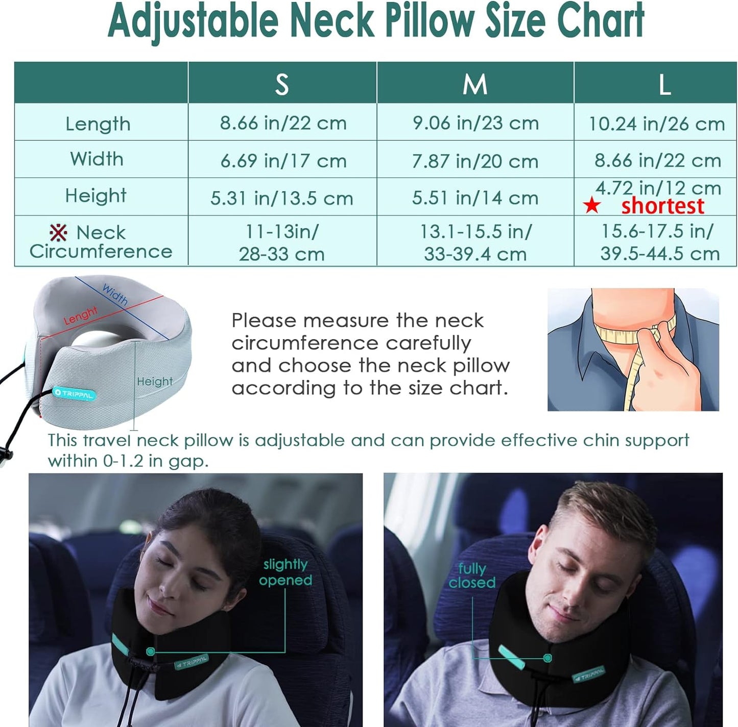 GOLDORANGE Large Travel Pillow Neck Chin Head Support Best Memory Foam Neck Pillows for Airplane Train Car Bus Home Office Sleeping Rest with Compact Carry Bag Black L