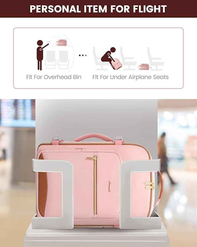 LOVEVOOK Travel Backpack for Women & Men 40L,Airline Approved Carry On Backpack Travel Essentials,TSA Carry on Luggage,Waterproof Personal Item Travel Bag,Suitcase with 3 Packing Cubes,Pink-Brown