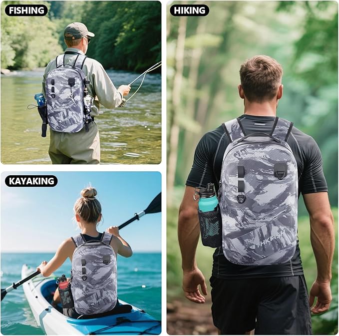 THKFISH IPX8 Waterproof Fishing Backpack with Rod Holder, Lightweight Fishing Sling Bag, Move Freely Fish Gifts for Men
