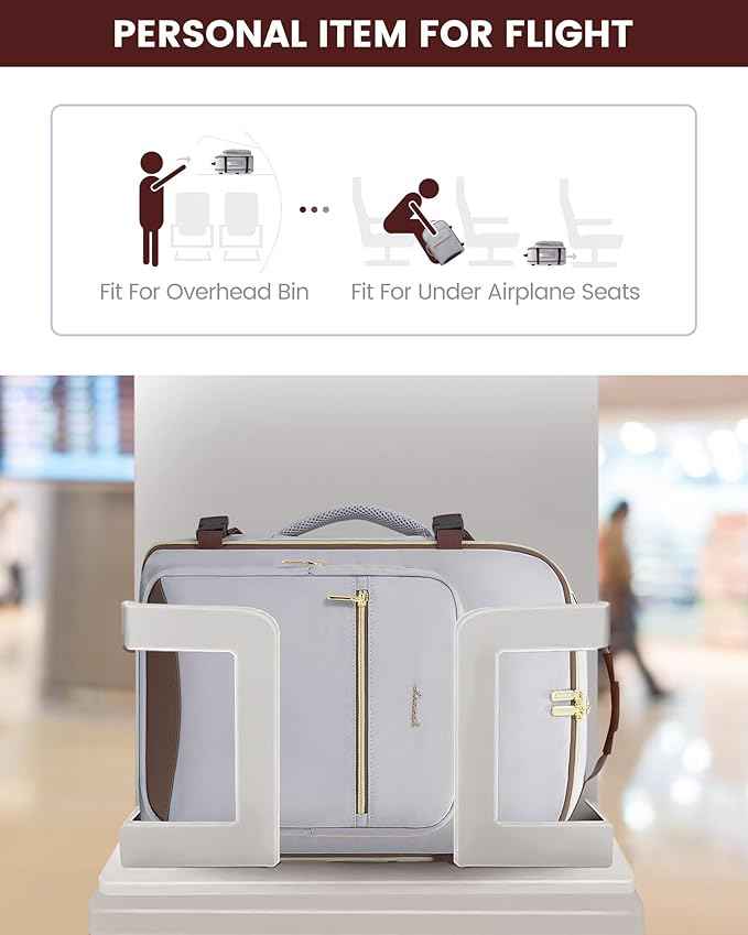 LOVEVOOK Travel Backpack for Women & Men 40L,Airline Approved Carry On Backpack Travel Essential,TSA Carry on Luggage,Personal Item Travel Bag,Suitcase with 3 Packing Cube,Light grey-Dark coffee color