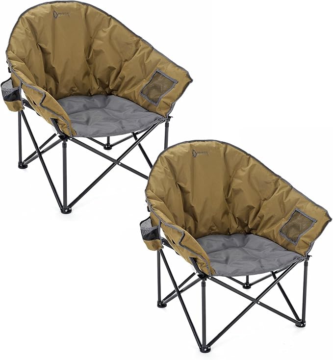 ARROWHEAD OUTDOOR 2-Pack Oversized Heavy-Duty Club Folding Camping Chair w/Pocket, Cup Holder, Portable, Padded, Moon, Round, Saucer, Supports 330lbs