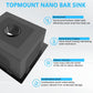 15 x 15 inch Drop in Bar Sink Black, Gunmetal Black Bar Sink 18 Gague Topmount Single Bowl Small Kitchen Sink with Basket Strainer Drain & Bottom Grid