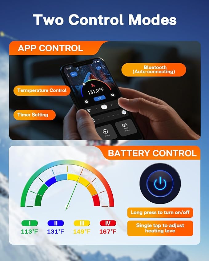 Heated Socks for Men Women with APP Control, 10000mAh*2 Battery Rechargeable Electric Heated Socks Up to 15 Hours,Smart Foot Warmers Washable for Camping Hunting Fishing Cycling Skiing Skating Hiking