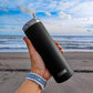 koodee 20 oz Stainless Steel Skinny Tumbler Double Wall Insulated Slim Water Tumbler Cup with Lids, Straws and Straw Brushes (Black)