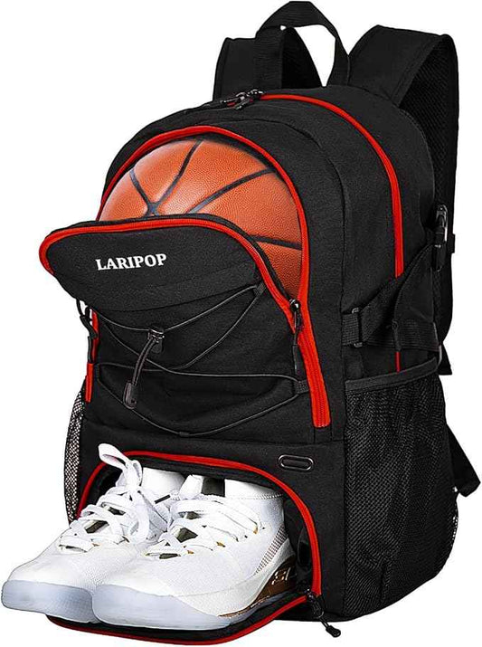 LARIPOP Basketball Bag, Sports Backpack with Ball Holder & Shoe Compartment, Water Resistant Gym Bag for Soccer Volleyball Travel