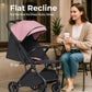 newyoo Baby Travel Stroller, Compact & Airplane-Friendly, Lightweight Infant/Toddler Stroller w Telescoping Handle, Cup Holder & Storage Pocket, One-Hand Easy Fold, Near Flat Recline Seat, TR18, Pink