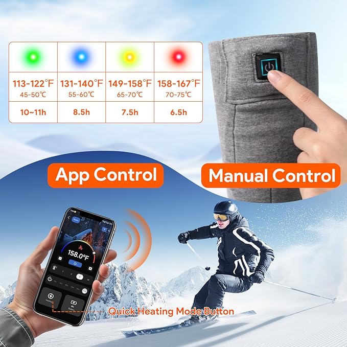 Minthouz Heated Socks, APP Control, 7.4V 5000mAh Rechargeable Battery Powered Smart Foot Warmers Thermal Socks for Men Women, Washable for Winter Fishing Cycling Skiing Skating Hiking Camping