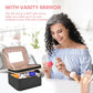 Large Makeup Bag with Mirror Double Layer Travel Make Up Organizer Case, Large Capacity Coemetic Bag with Brush Slot Divider