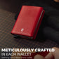 Jenoss Smart Wallet For Men & Women: Full Grain Leather, Handcrafted, Slide Metal Pop Up Case, Slim RFID Blocking Credit Card Holder Minimalist Compact 12 Cards Slot Organizers ID Clip (Red & Silver)