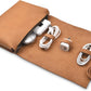 Leather Tech Pouch for Cables Chargers Phone | Tech Bag | Zipper Travel Accessory Pouch | Electronic Organizer Case Travel Bag (Tan)