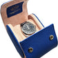Genuine Napa Leather Watch Roll Travel Case for 3 Watches - Travel Watch Rolls and Leather Watch Display Cases with Velvet Interior - Watch Storage Organizer Men's (Blue - Single)