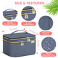Large Makeup Bag with Mirror Double Layer Travel Make Up Organizer Case, Large Capacity Coemetic with Brush Slot Divider, Travel Toiletry Bag for Women (Aegean Blue)