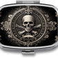 Metal 2 Compartment Pill Organizer Travel Friendly Portable Compact Pill Box Cute Pill Case,for Pocket Wallets Daily Portable Medicine Vitamin Tablet Storage (Skull)