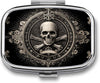 Metal 2 Compartment Pill Organizer Travel Friendly Portable Compact Pill Box Cute Pill Case,for Pocket Wallets Daily Portable Medicine Vitamin Tablet Storage (Skull)