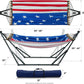 Tranquillo Sturdy Steel Hammock with Stand Premium Cotton Canvas Hammock, 600 lbs Capacity Hammock Stand Folding, Portable 30-Second Fold Unfold, for Camping, American Flag