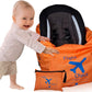 Car Seat Travel Bag and Carrier for Gate Check with Travel Pouch - Bright Orange with Blue Letters for Airport, Airplane Gate Check, Car Trips and Storage Double Backpack Straps | Carseat Bag for sto