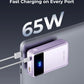 Portable Charger Power Bank - 30000mAh 65W Laptop Travel Essentials Battery Pack USB C Built in Cable Phone Fast Charging Compatible with iPhone 16 15 14 13 iPad MacBook Samsung Google (Purple)