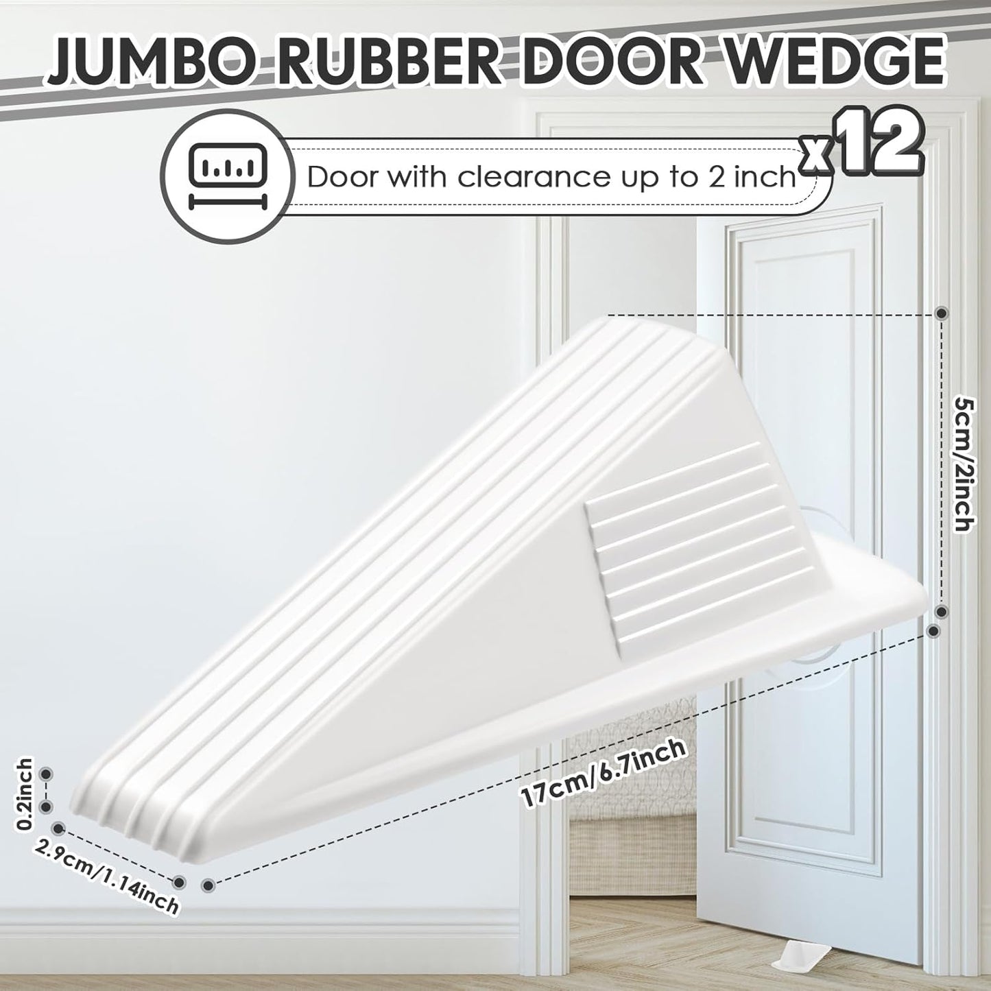 Frienda 12 Pcs Jumbo Door Stoppers Heavy Duty Door Stopper Tall up to 2inch Tall Wedge TPR Large Wedge Stackable Big Rubber Doorstop for Hotel Carpet Hardwood Concrete and Tile (White)