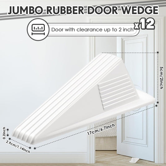 Frienda 12 Pcs Jumbo Door Stoppers Heavy Duty Door Stopper Tall up to 2inch Tall Wedge TPR Large Wedge Stackable Big Rubber Doorstop for Hotel Carpet Hardwood Concrete and Tile (White)