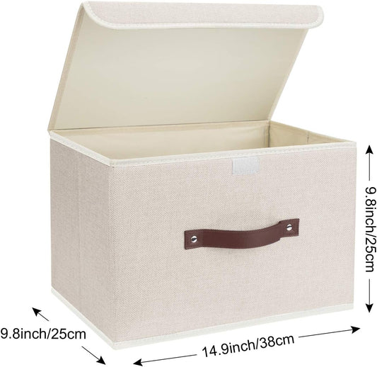 TYEERS Foldable Storage Boxes with Lids 5 Pack Fabric Storage Bins with Lids, Closet Organizers for Clothes Storage, Room Organization, Office Storage, Toys - Beige
