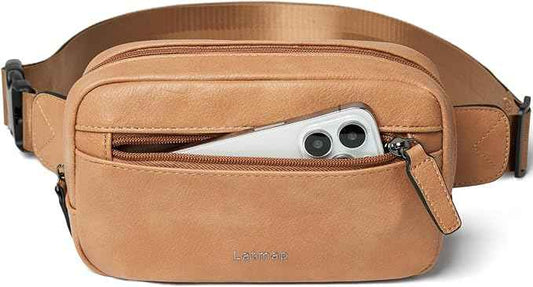 2L Fanny Packs Everywhere Belt Bag Small Fashion Crossbody Waist Pack Faux Leather Waterproof Sling Chest Bag For Women Tan