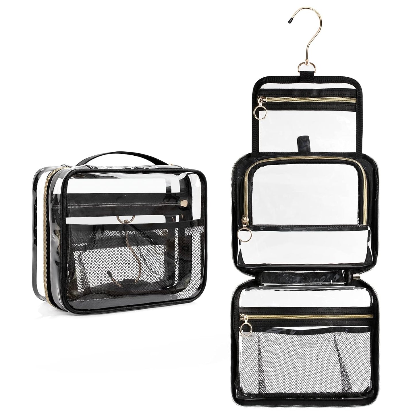 CUBETASTIC Hanging Toiletry Bag, Clear Makeup Bags for Travel Essentials TSA Approved Clear Bag Transparent Cosmetic Organizer Pouch for Women Men Portable Make Up Case with Handle - Roamly