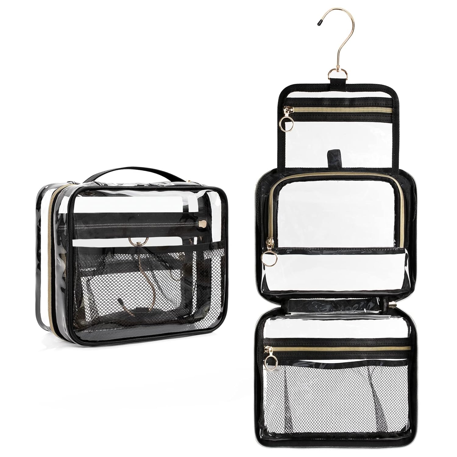 CUBETASTIC Hanging Toiletry Bag, Clear Makeup Bags for Travel Essentials TSA Approved Clear Bag Transparent Cosmetic Organizer Pouch for Women Men Portable Make Up Case with Handle - Roamly