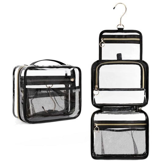 CUBETASTIC Hanging Toiletry Bag, Clear Makeup Bags for Travel Essentials TSA Approved Clear Bag Transparent Cosmetic Organizer Pouch for Women Men Portable Make Up Case with Handle - Roamly