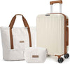 LIGHT FLIGHT 3-Piece Luggage Sets, Expandable Carry On Luggage 22x14x9 Airline Approved, Hardside Carry On Suitcases with Wheels, TSA Lock Travel Luggage Sets, Beige and Brown