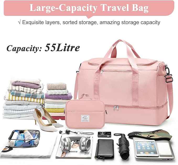 Extra Large Travel Duffle Bag,Carry on Overnight Weekend Bag with Shoes Compartment,Weekender Bags for Women for Travel Business Trips Sport Hospital