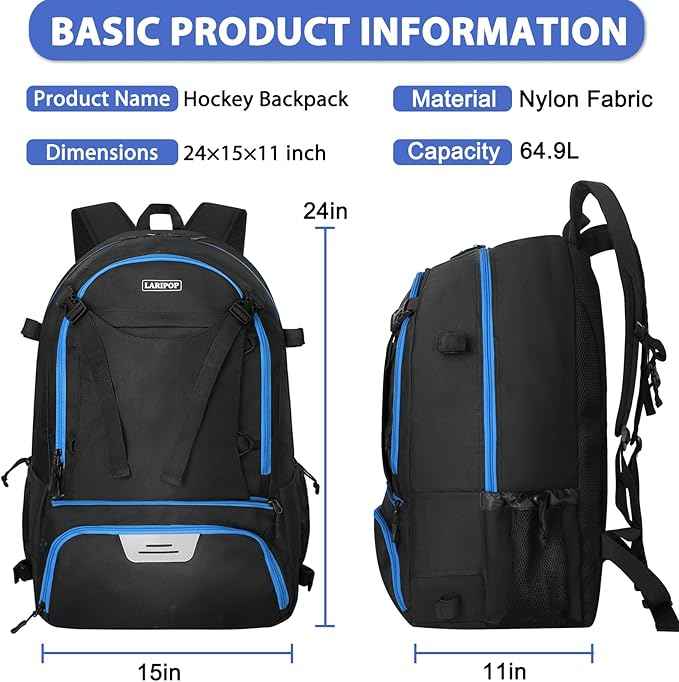 LARIPOP Lacrosse Bag Extra Large Backpack with Stick Holders & Helmet Compartment for Men Women Youth