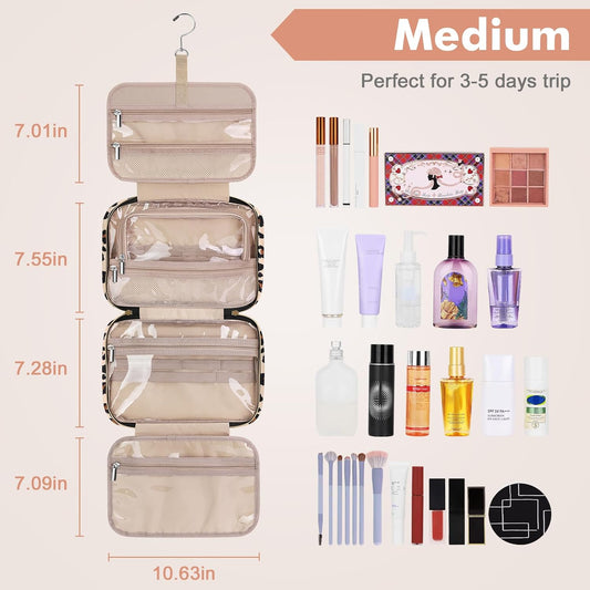 Wedama Toiletry Bag for Women, Medium Cosmetic Travel Bag, Hanging Toiletry Bag for Bathroom, PVC Waterproof Makeup Bag, Toiletries Bag for Travel Business Trips and Camping, Leopard Print - Roamly