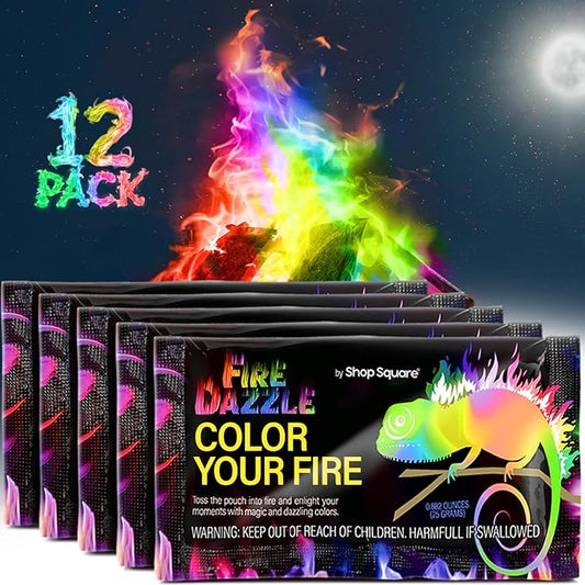 Fire Dazzle Fire Color Changing Packets for Fire Pit - 12 Pack Color Packets, Flame Changer for Fire Pit and Campfires - Camping Games Accessories for Kids and Adults