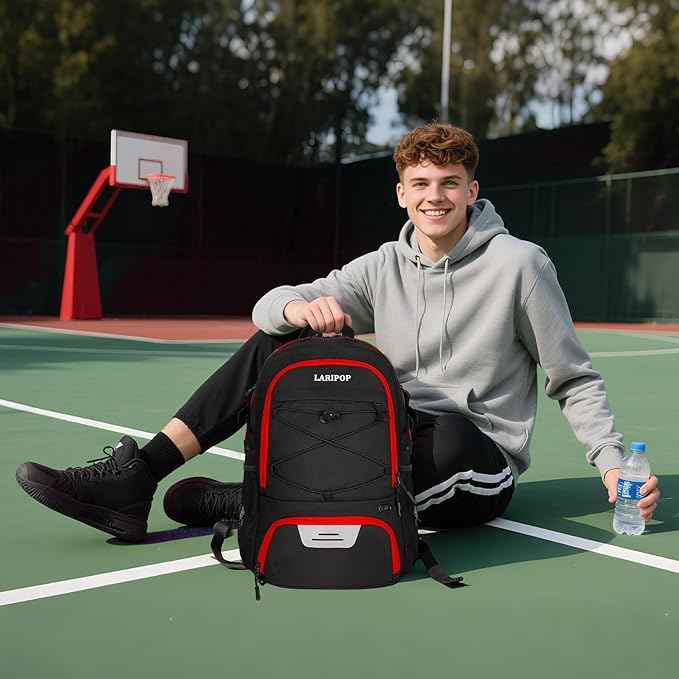 LARIPOP Basketball Bag, Sports Backpack with Ball Holder & Shoe Compartment, Water Resistant Gym Bag for Soccer Volleyball Travel