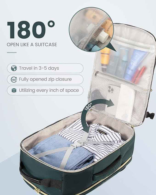 LOVEVOOK Travel Backpack for Women & Men 40L,Airline Approved Carry On Backpack Travel Essentials,TSA Carry on Luggage,Waterproof Personal Item Travel Bag,Suitcase with 3 Packing Cube,Dark green-Black