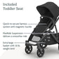 UPPAbaby Vista V3 Stroller - Full-Size Single-to-Double Stroller System - Toddler Seat, Bug Shield, Rain Shield, and Storage Bag Included - Jake (Charcoal/Carbon Frame/Black Leather)