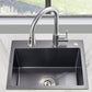 POPFLY 22x18 inch Drop In Kitchen Sink, 18 Gauge 304 Stainless Steel Top mount Single Bowl Handmade 2 Holes Bar Small Sink 9 inch Deep, Black 18" Kitchen Prep Sink