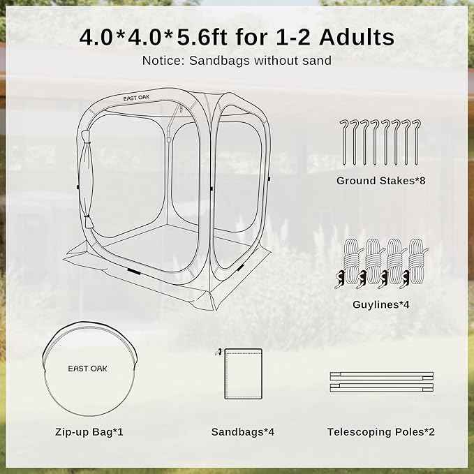 East Oak Screen House Tent Pop-Up, Portable Screen Room Canopy Instant Screen Tent 4 x 4 FT with Carry Bag for Patio, Backyard, Deck & Outdoor Activities, Beige